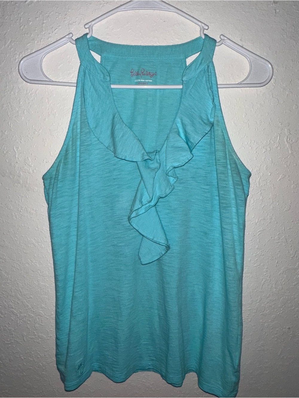 Lilly Pulitzer Turquoise Ruffle-Front Sleeveless Top